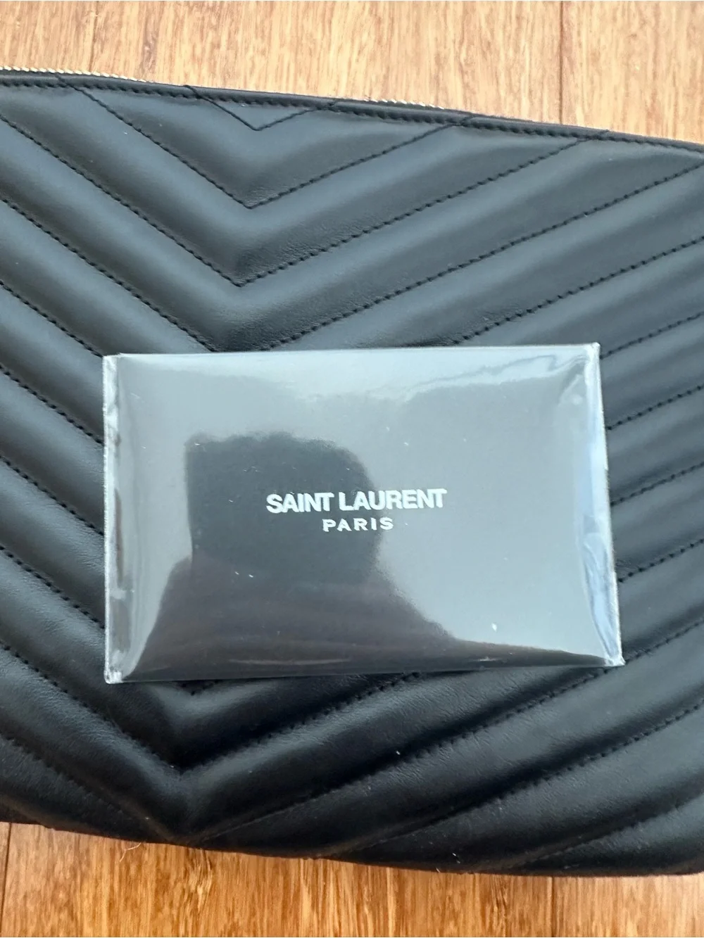 Saint Laurent Black Quilted Leather Wristlet with Gold YSL Emblem